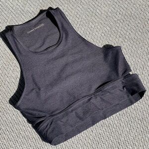 OUTDOOR VOICES Heather Charcoal Gray Black High Neck Sporty Crop Top
